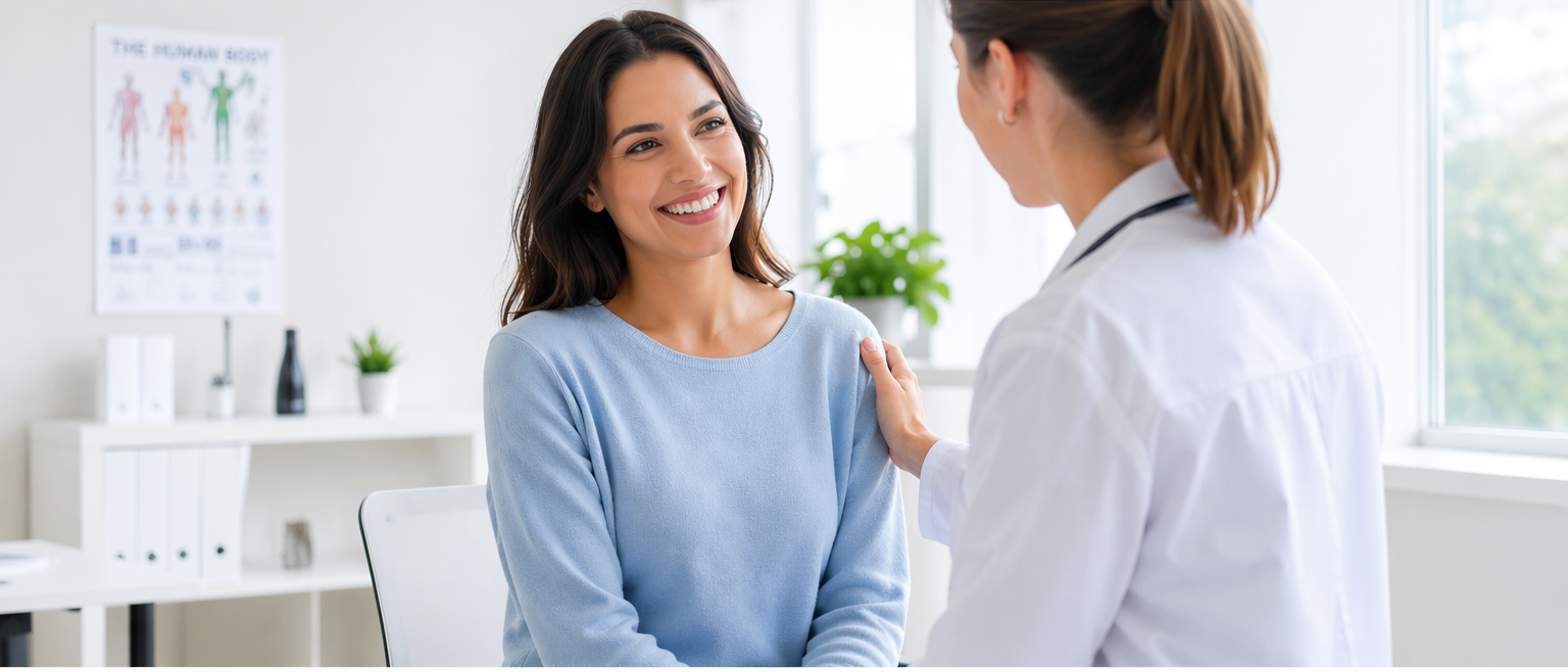 Two women in a clinical consultation setting